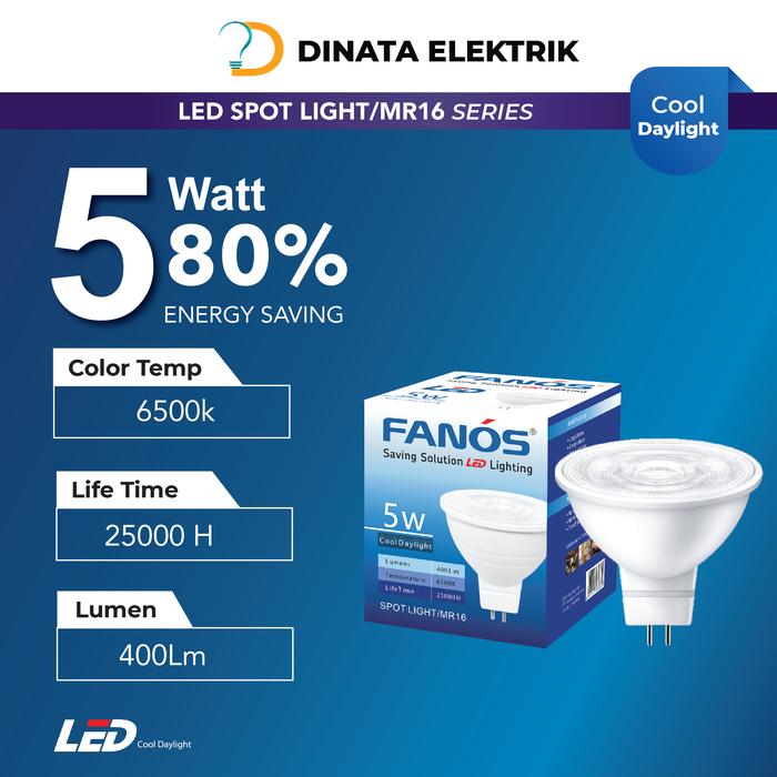 Gambar Lampu LED Fanos Spot Light (MR16) 5W (CDL/CW/WW) - Kuning (WW) dari DinataElektrik undefined Tokopedia
