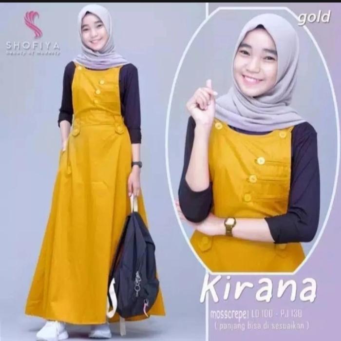 Gambar gamis overall Kirana set/baju muslim modern terbaru - gold, L dari CahyadiOlshop undefined Tokopedia