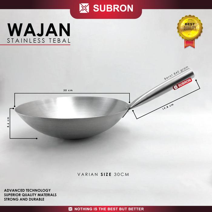 Gambar SUBRON Wajan Kuali 30cm 32cm Wok Stainless Pegangan Tebal Kuat Kokoh - 32cm dari SUBRON KITCHENWARE undefined 5 Tokopedia