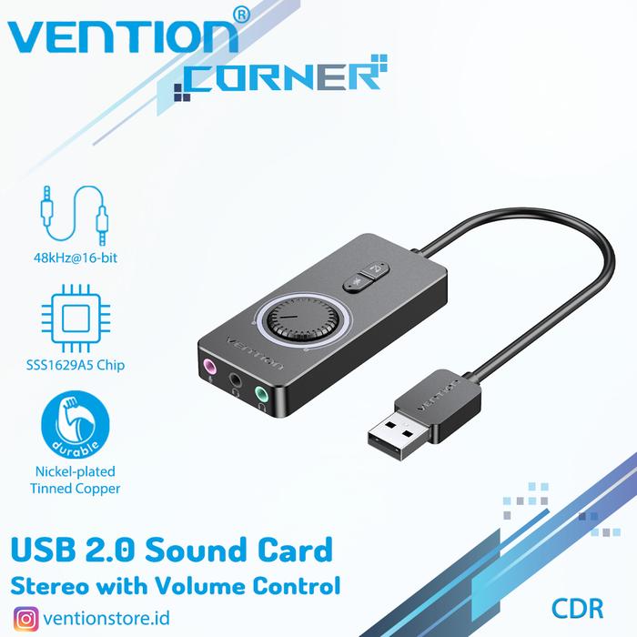 Gambar VENTION Sound Card USB 2.0 with Microphone Input and Volume Control - CDR, 1 Meter dari Vention Mangga Dua undefined Tokopedia