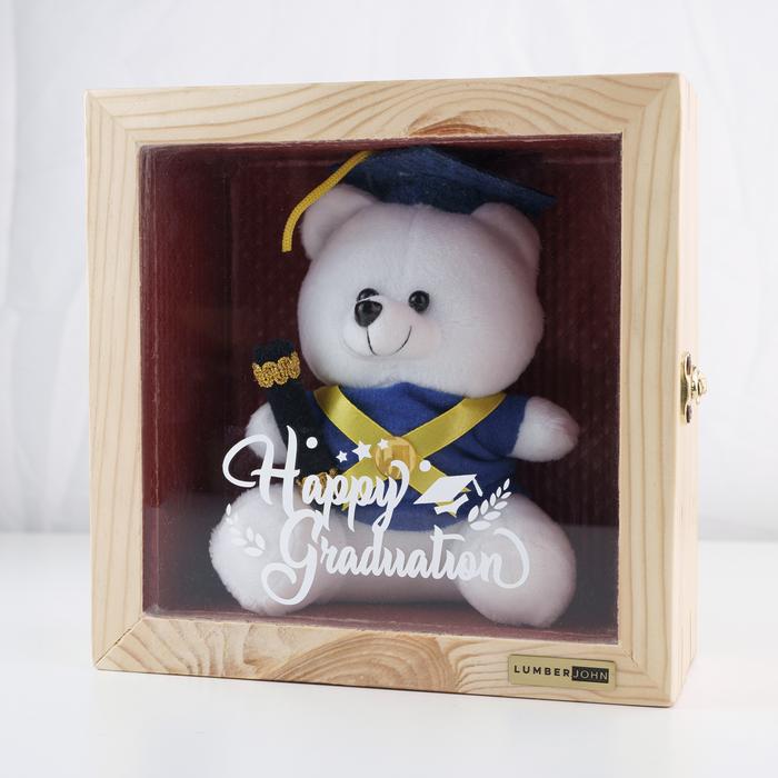 Gambar Buíoch - Kado Wisuda Box - Teddy Bear Toga Biru (Natural Clear) - Putih dari Lumberjohn Craft undefined Tokopedia