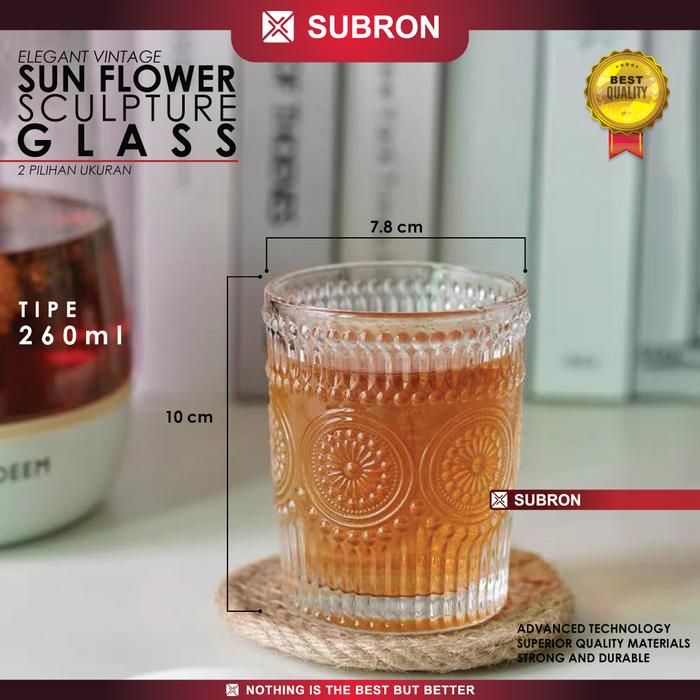 Gambar SUBRON Gelas Sun Flower Motif Timbul Bunga Matahari Elegant Vintage - 260ml dari SUBRON KITCHENWARE undefined Tokopedia