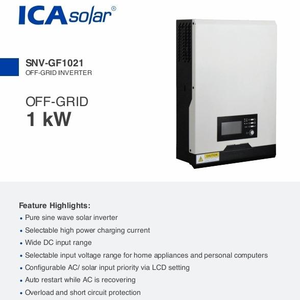 Hybrid Offgrid Pure Sine Wave 24v 1000Watt ICAsolar Power High Performance