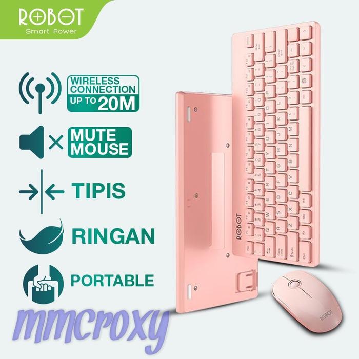 Gambar Keyboard & Mouse ROBOT KM3000 Portable Mini Wireless Keyboard - Pink+Bubble dari MMCROXY undefined Tokopedia