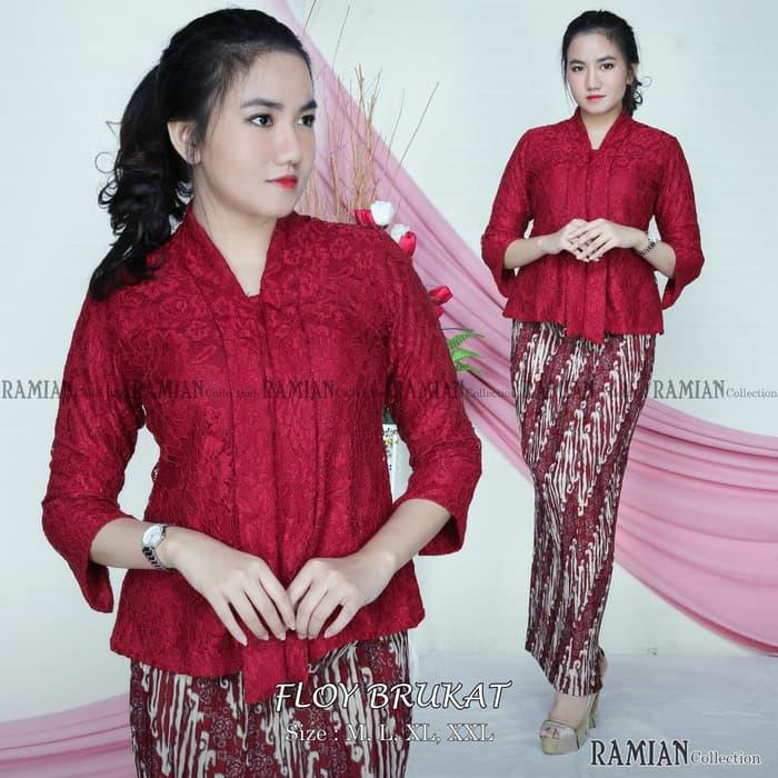 Gambar Setelan Kebaya Modern Kutubaru Floy Brokat / Brukat Aneka Warna - SET MAROON dari Niaga Belanja Online undefined Tokopedia