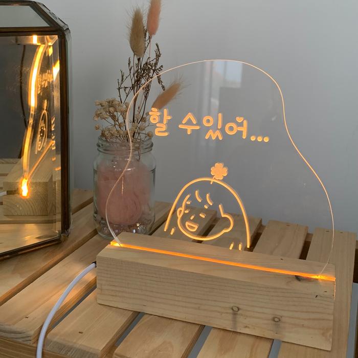 Gambar Lampu Meja LED Akrilik Estetik Tatakan Kayu / Table Lamp /Bedside Lamp - Halsuisseo dari Emvee Store undefined Tokopedia