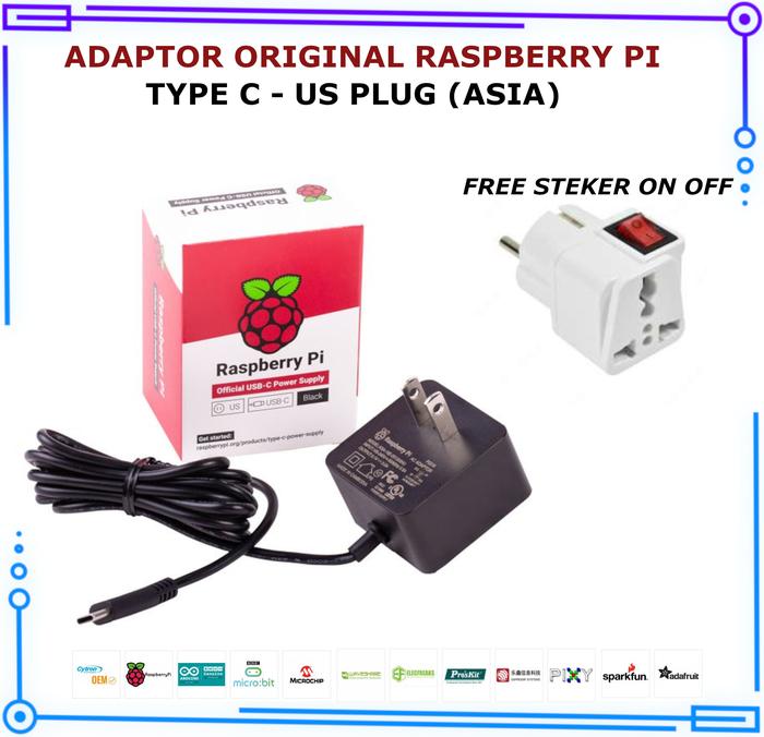 Gambar Adaptor Raspberry Pi 4 PSU Original TYPE C 5V 3A OFFICIAL - US-Black dari KHURS IOT undefined Tokopedia