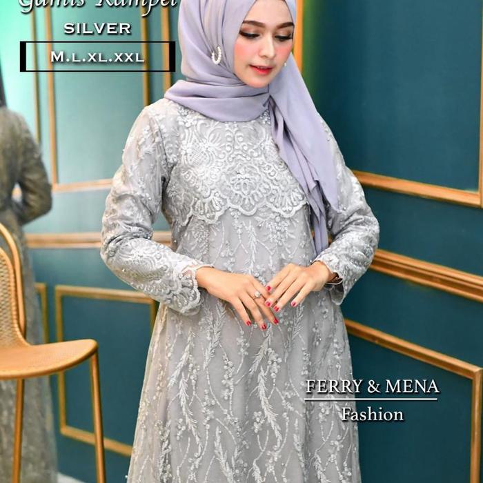 Gambar Gamis tile muslim termurah gamis jumbo ld 120 cm gamis rempel premium - Silver, M dari Rara Kebaya Fashion undefined Tokopedia