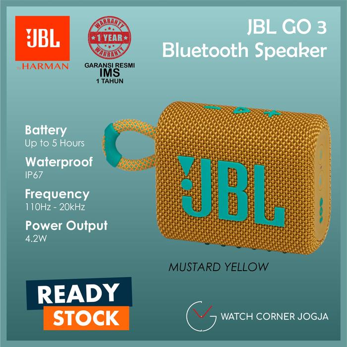 Gambar JBL GO 3 / GO3 Portable Bluetooth Speaker ORIGINAL GARANSI RESMI IMS - Mustard Yellow dari Gadget & Watch Corner undefined Tokopedia