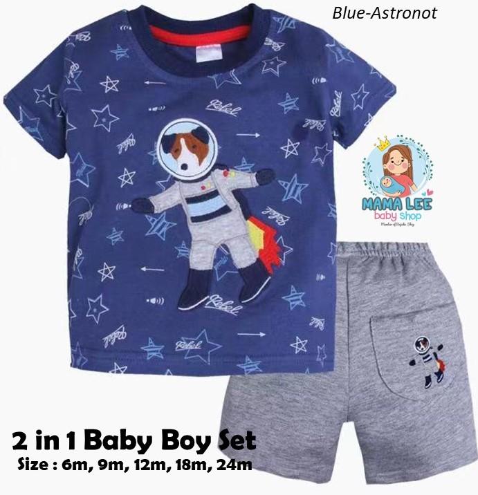 Gambar BAJU BAYI LAKI-LAKI IMPOR / 2 IN 1 SET BAJU CELANA BABY BOY / SETELAN - Blue astronot, 12m dari Bajuku Shop Jakarta undefined Tokopedia