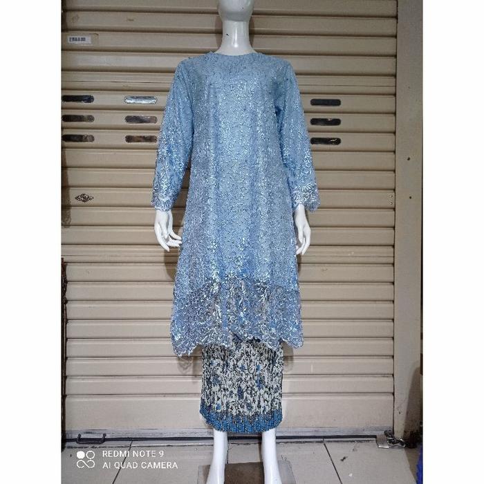 Gambar Setelan kebaya tunik tile/brokat/kebaya modern - Biru Muda, M dari saiyokato undefined Tokopedia