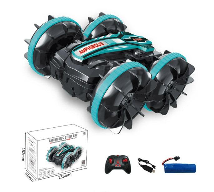Gambar [capt] Mainan Mobil Ampibi Akrobatik  Remote Control Roda Lampu Baterai Charge - RC Amphibious Stunt Car 2 in 1 Toys - Hijau dari captain edutoys undefined Tokopedia