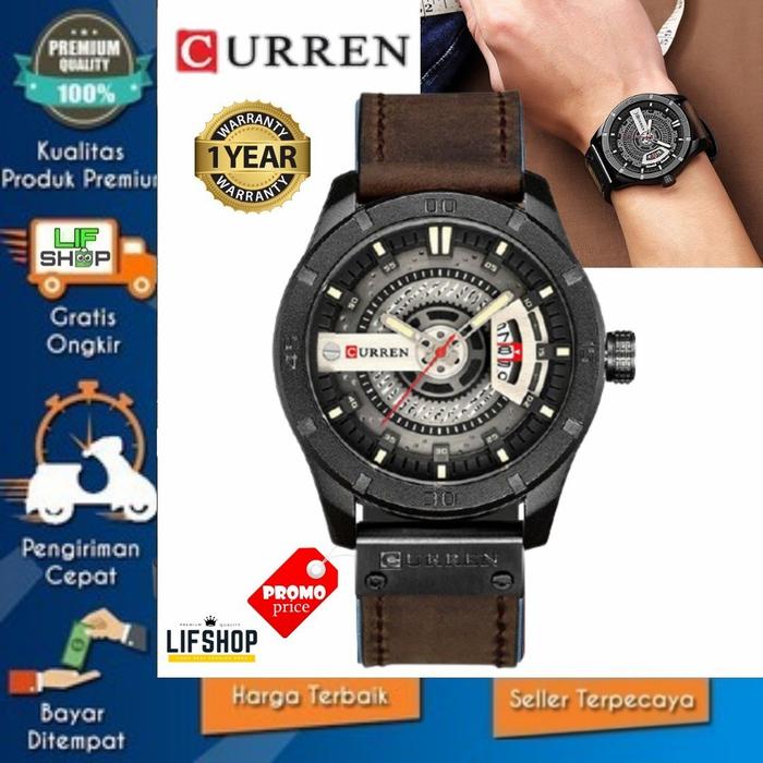 Gambar Jam Tangan Analog Pria Tali Kulit CURREN 18301 Original Import Klasik - Darkbrown hitam dari Lifshop Fashion undefined Tokopedia