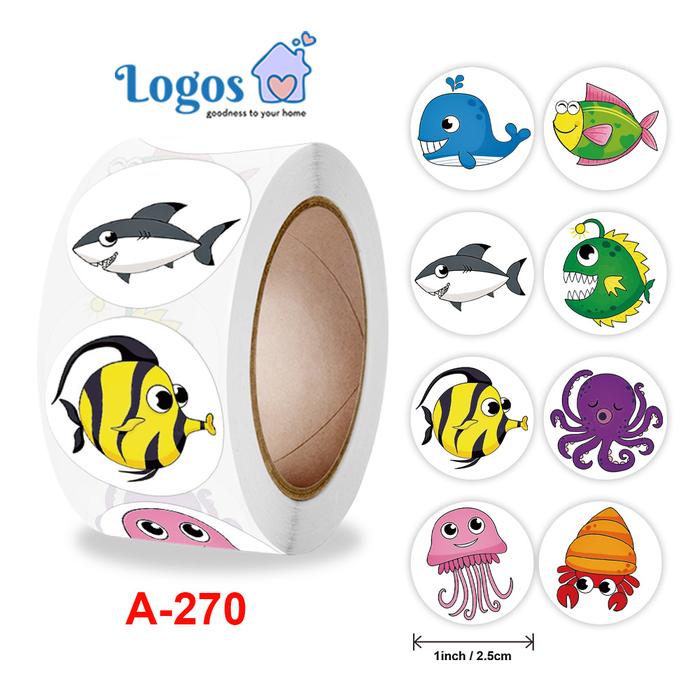 Gambar Stiker bulat Animal sticker reward anak hewan Round Sticker Fish Zoo - A270-fish dari Logos undefined Tokopedia