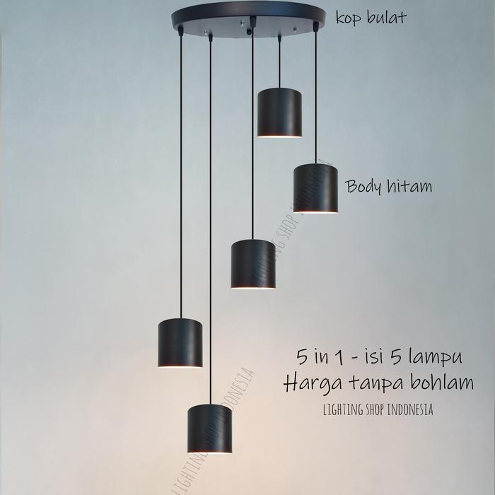 Gambar Lampu gantung warna warni 5in1 1set 5lampu biru kuning pink abu hijau - Hitam dari lighting shop indonesia undefined Tokopedia