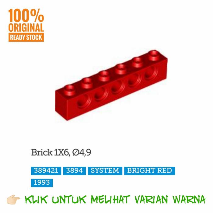 Gambar Lego Part 3894 Technic, Brick 1 x 6 with Holes - Merah dari Lil-McBrick undefined 3 Tokopedia