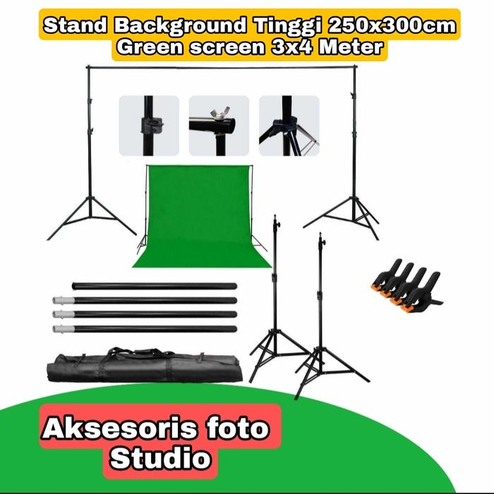 Gambar Layar Green screen 3x4M/Stand Background 250x300cm foto studio - BACKDROP 3x4M dari Aksesoris Foto Studio undefined Tokopedia
