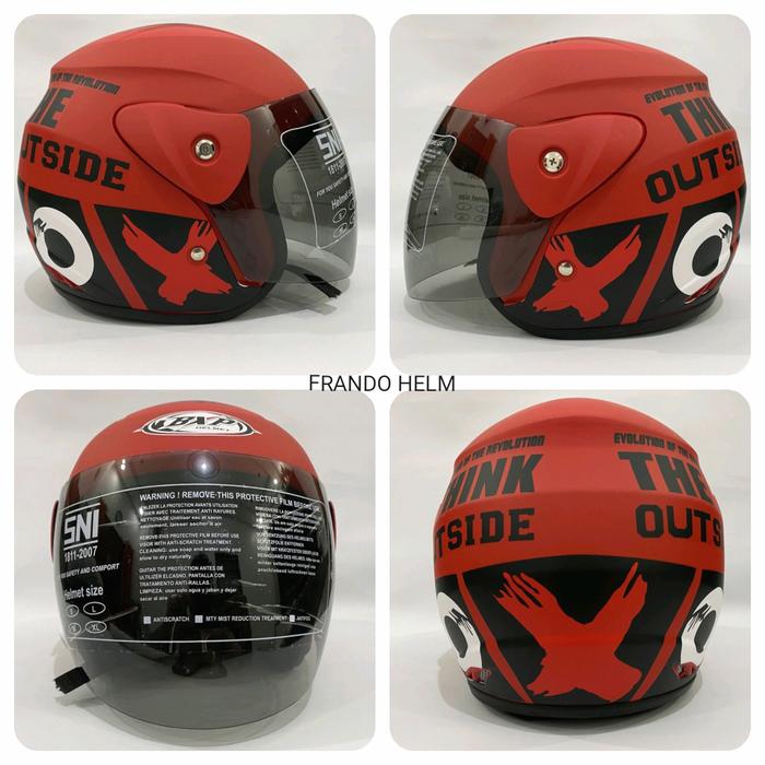 Gambar Helm Motor Half Face Evo Outside Merah Nouvo SNI Dewasa Motif - Merah Hitam, All Size dari frando helm undefined Tokopedia