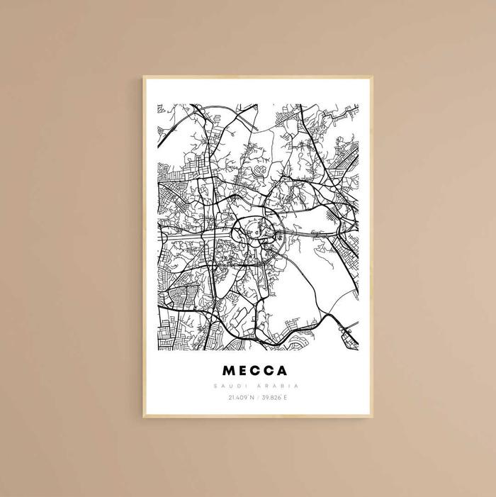 Gambar Framehay Hiasan dinding Peta Kota mekkah Madinah Kaligrafi ayat kursi - mecca, 30X45CM dari framehay undefined Tokopedia