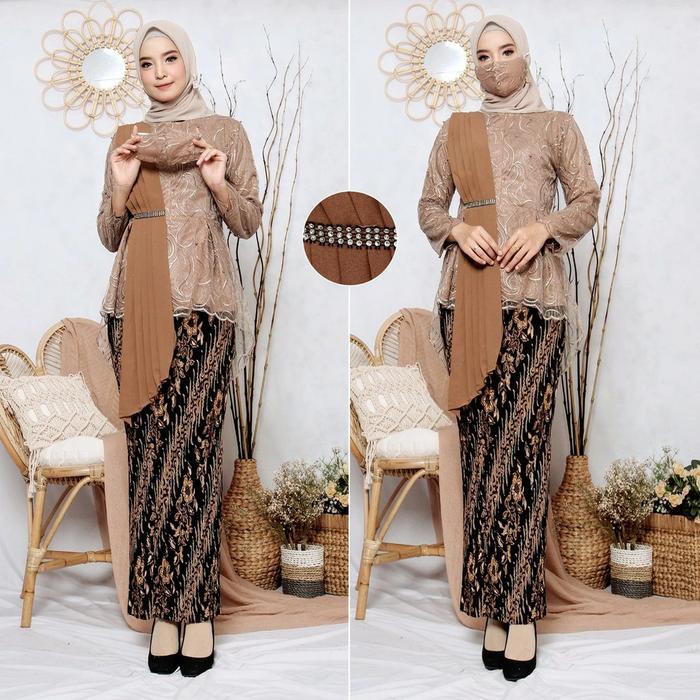 Gambar SETELAN AURORA SELENDANG KEBAYA MODERN PESTA PERNIKAHAN WISUDA KEBAYA - MOCCA, M dari indah_kebayaa undefined Tokopedia