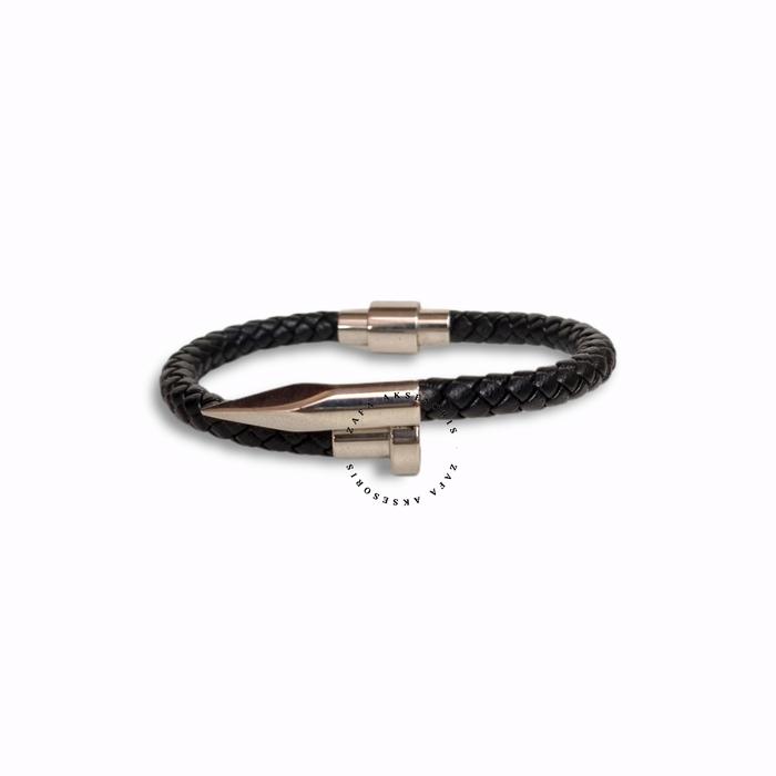 Gambar Gelang pria kulit hitam bangle asli original anti karat / Gara - Silver dari Zafa Aksesoris ID undefined Tokopedia