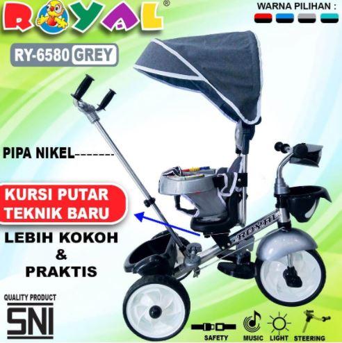 Gambar SEPEDA ANAK ROYAL RODA TIGA 3 RY-6580 S 6580 Canopy Dorong Musik - Abu-abu dari UD PANGARSA undefined Tokopedia