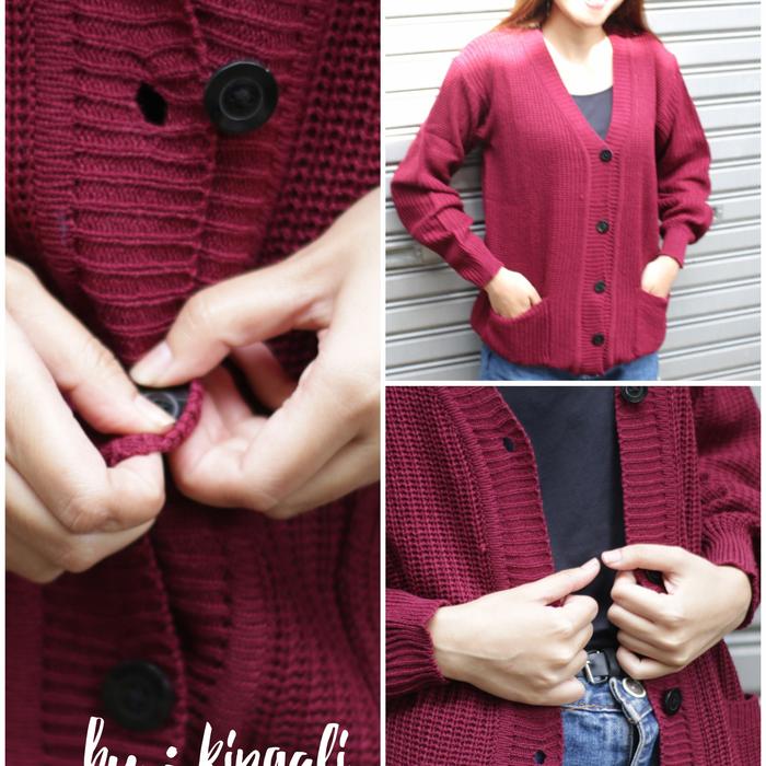 Gambar MARISKA CARDIGAN OVERSIZE 7GET CARDY WANITA BAHAN RAJUT TEBAL KARDIGAN - Maroon, all size dari Gistara Cloth undefined Tokopedia