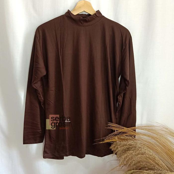 Gambar MANSET KAOS JUMBO LENGAN PANJANG BESAR / BAJU DALAMAN LEHER TINGGI - coklat tua dari Serba Grosir OL undefined Tokopedia