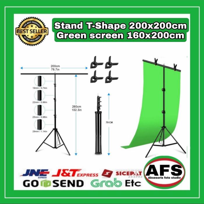 Gambar Green screen bahan kain 2,5 x 2M + stand T-shape dan 4 penjepit - Varian B dari Aksesoris Foto Studio undefined Tokopedia