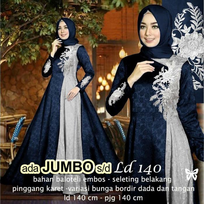 Gambar Gamis Syari Bordir Pesta JUMBO M-5 XL LD 90-140 Terbaru Lebaran ihreni - Navy Blue, M|L dari Butik Berkah Online Shop undefined Tokopedia