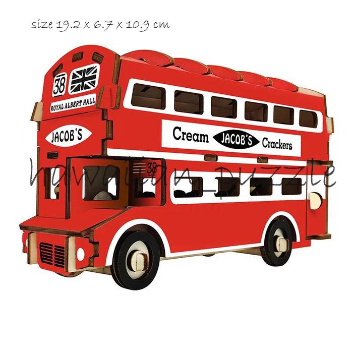 Gambar Puzzle 3D DIY bahan kayu model Bus 2 tingkat Red mainan puzzle edukasi dari HawaiiShop undefined Tokopedia