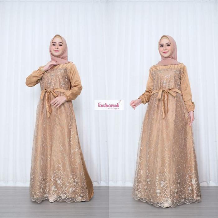 Gambar Farasya Dress Gamis Brukat Jumbo Ld 120 cm Aura Gown Murah Ori - nude, L dari Atelier Modesty undefined Tokopedia