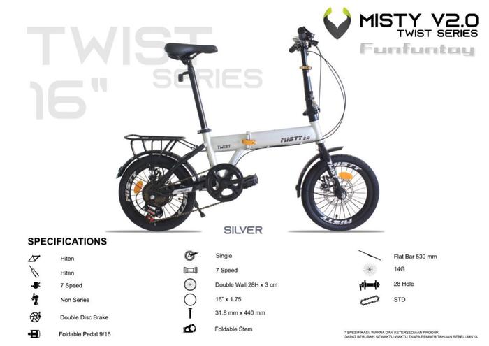 Gambar SEPEDA LIPAT 16 VIVA CYCLE TWIST MISTY 2.0 DOUBLE WALL 7speed hi teen - Silver dari funfuntoy undefined Tokopedia