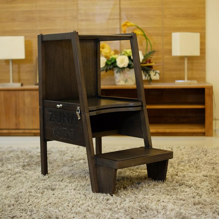 Gambar Mainan Edukasi Anak Learning Tower Wood Zuna Kids Activity Tower - Dark Brown dari ZUNA Gloves undefined Tokopedia