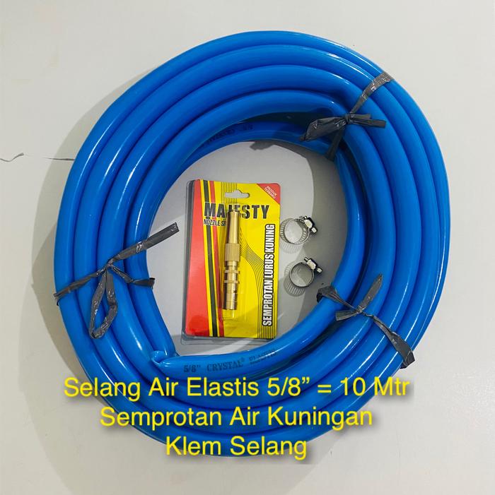 Gambar Paket Selang Air Elastis 5/8" + Semprotal Air Kuningan ( 10 Meter ) - Biru dari Mitra Hose undefined Tokopedia