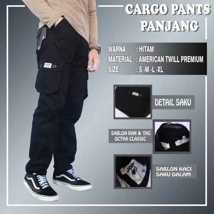 Gambar CELANA CARGO PANTS PRIA DISTRO PREMIUM OCTHA CLASSIC TERBARU MURAH - Hitam, L dari Razaq_Fashion undefined Tokopedia