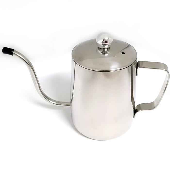 Gambar Teko Kopi 350ml Leher Angsa V60 PourOver Coffee Kettle Gooseneck Ketel - silver+tutup dari Accera Store undefined Tokopedia