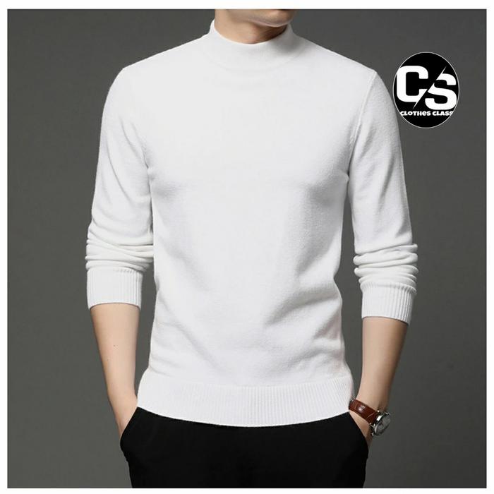 Gambar sweater pria / sweater rajut roll neck / sweater turtle neck premium - Putih, S dari clothes clas undefined Tokopedia