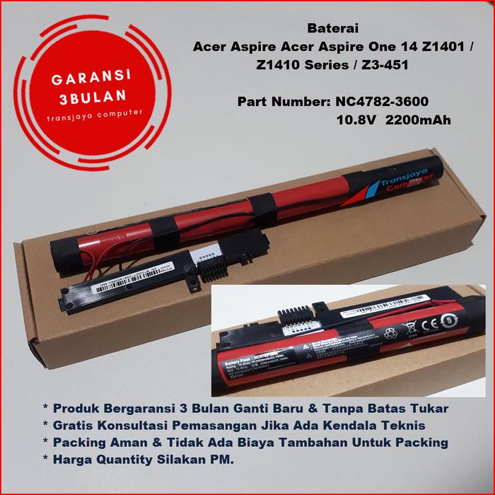 Gambar Baterai Battery Laptop Acer Aspire One 14 14Z Z1401 Z3-451 - Z1401 dari TransjayaComputer undefined Tokopedia