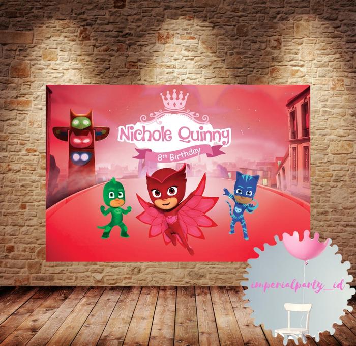 Gambar Custom Backdrop Banner Spanduk Happy Birthday PJ Masks Tower Owlette - 1x1 m dari imperialparty undefined Tokopedia