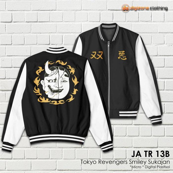 Jaket Anime Tokyo Revengers Sukajan Smiley Hitam JA TR 13B S