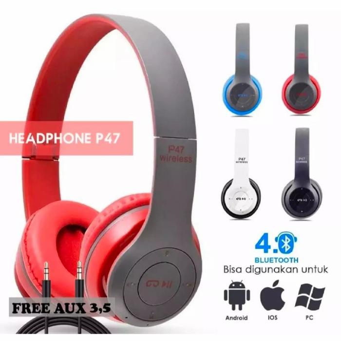 Gambar HEADPHONE BLUETOOTH J-BL OEM SUPER BASS HEADSET P47 HANDSFREE EARPHON - Merah dari Sippo Official undefined Tokopedia