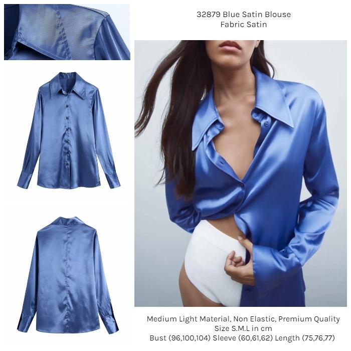 Blue Satin Blouse (size S,M,L) -32879 