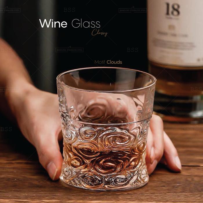 Gambar Gelas Kaca Wine Motif Timbul 300ml Whiskey Cocktail Mojito Mocktail - Clouds dari Bandung Stainless Steel undefined Tokopedia