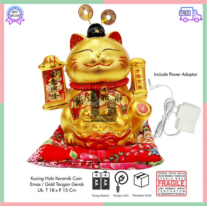Gambar Patung Kucing Hoki Keberuntungan Rejeki Maneki Neko Lucky Cat Baterai dari Asesoris_Natal undefined Tokopedia