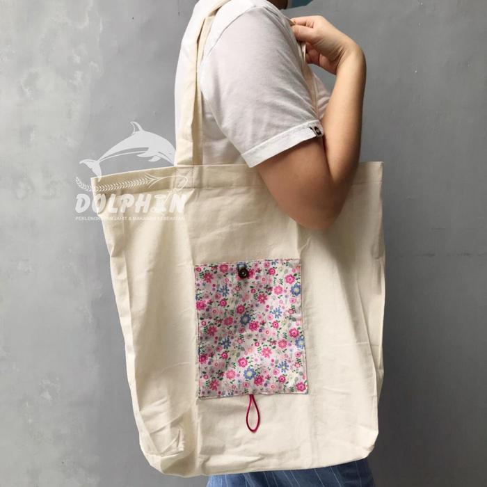 Gambar Tas Belanja Lipat Tote Bag Shopping Bag Blacu Tebal by Dolffin Kreatif - Sweet Pink dari Dolphin Purwokerto undefined Tokopedia