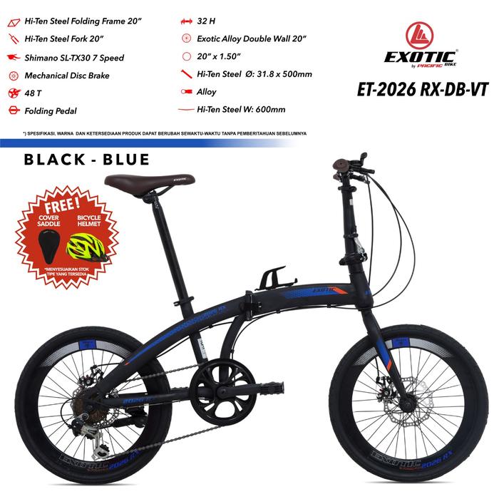 Gambar Sepeda Lipat Exotic ET 2026 RX DB VT 7speed 16inch Pacific Garansi SNI - Black Blue dari Sepeda dan Motor Listrik undefined Tokopedia