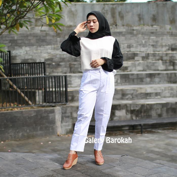 Gambar CELANA KERJA WANITA Celana Baggy Pants Jumbo Premium BB 56 - 105 Kg - BAGGY White, 4XL dari BIG SIZE PANTS undefined Tokopedia