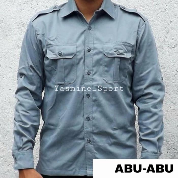 Gambar kemeja seragam safari lengan panjang abu abu enzino - Abu-abu, L dari Yasmine Sport undefined 5 Tokopedia