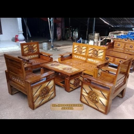 Gambar 1 set meja kursi ruang tamu kayu jati model minimalis dan simple dari UD MEBEL JATI JEPARA undefined Tokopedia